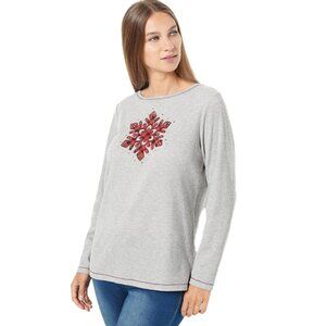 Quackery Factory Waffle Knit Top Size 1X Gray Snowflake NWOT